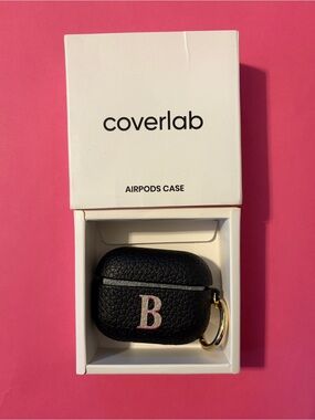Coverlab Black AirPods Pro Case with Gold Ring and Pink-Trim B Initial Monogram